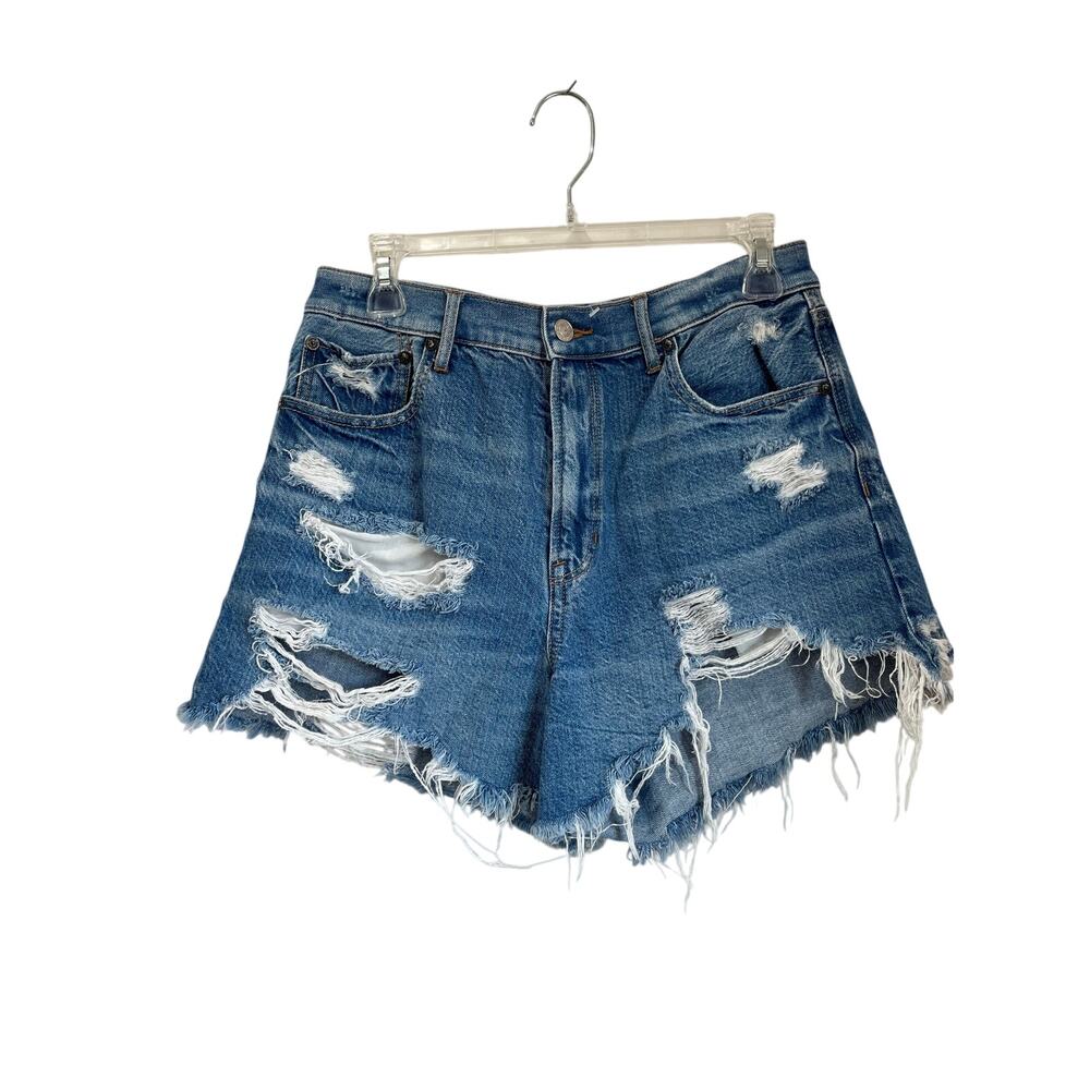 American Eagle Distressed Denim Cutoff Shorts Sz 10 High Rise Frayed Hem Summer